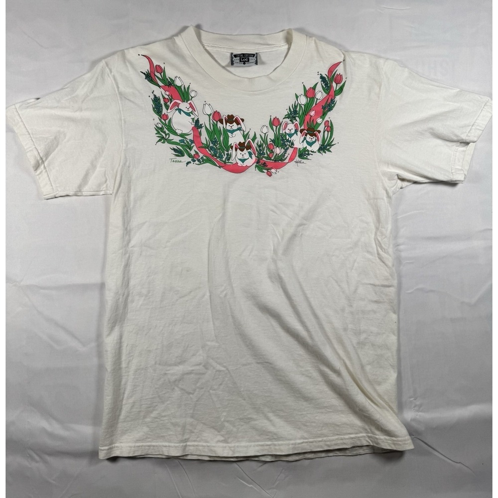 Vintage 90s Lee Texas Cowboy Bunny Tulip T Shirt Womens L Single Stitch USA Tee